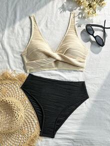 Swim Mod 2026 Spring/Summer Resort Minimalist Separate Bikini, Gathering Uplift High-End Swimwear For Women - Multicolor - View 3