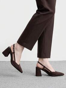 CUCCOO BIZCHIC Women's High-Heeled Shoes Rear Lace-Up Thick Heel PU Commuting Elegant Basic Holiday Vacation Outdoor Wear - chestnut brown - View 5
