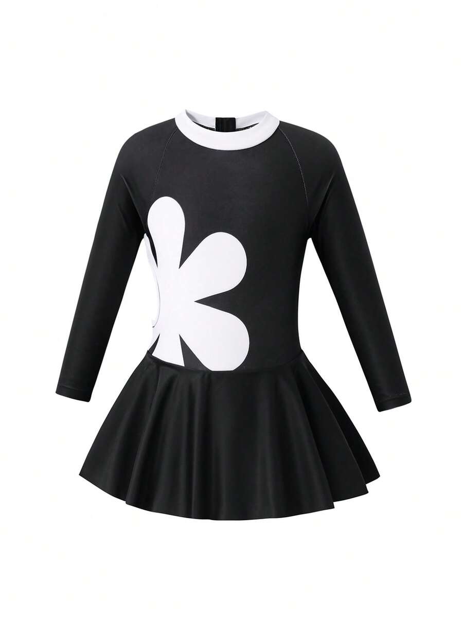 SHEIN 少女碎花连体泳衣,可爱休闲日常百搭,适合海滩度假、游泳运动、夏威夷度假等场合。 - 黑與白 - 查看 1
