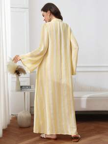 Al Najma Áo Abaya truyền thống Ả Rập tay dài dáng rộng, thiết kế sọc tua rua dành cho nữ - Màu vàng - Xem 2