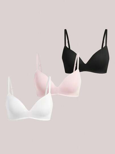 Veilyse 3pcs Women Wireless Lift Bras - Seamless Comfort, Soft Breathable Fabric, Wireless And Detachable Straps, Solid Color Suitable For Daily And Occasion Wear, Comfortable Lingerie, Delicate Bras, Smooth Texture Bras, Flexible Fit Bras