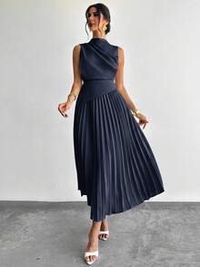 Elegant Women's A-Line Sleeveless Ruffled Dress/Umbrella Dress/Back To School Outfit/School Uniform/Party/Vintage Money Style - 磨砂黑 - 查看 6