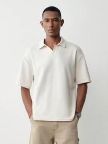 MENRIVO 男士纹理休闲 Polo 衫 - 米色 - 查看 5
