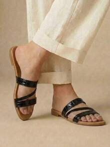 Flat Sandal In Gold, Rose And Silver Gold - Black Charol - 查看 2