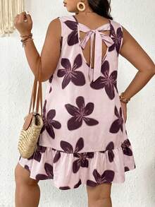 SHEIN Frenchy Plus Size Women Floral Print Backless Sleeveless Dress - Pink - View 3