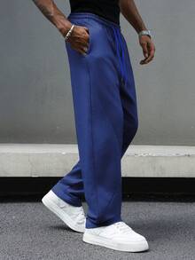 Manfinity Hypemode Young Casual, Drawstring, Split Hem Grey Men Sweatpants - Royal Blue - View 3