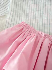 SHEIN 两件套少女针织V领休闲宽松T恤和梭织纯色喇叭迷你裙套装 - 彩色 - 查看 11