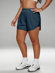Rhythm Era Plus Size Summer Casual Mesh Patchwork Sports Shorts - Navy Blue - View 5