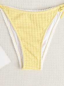 SHEIN Teen Girl Solid Color Halter Neck Swimsuit Set For Beach Vacation - Yellow - View 4
