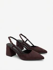 CUCCOO BIZCHIC Women's High-Heeled Shoes Rear Lace-Up Thick Heel PU Commuting Elegant Basic Holiday Vacation Outdoor Wear - chestnut brown - View 10