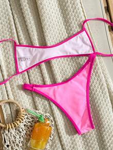 SHEIN Swim SXY Bộ 2 món áo tắm hở lưng màu hồng gợi cảm dành cho nữ, đồ đi biển mùa hè. - Nhiều màu - Xem 2