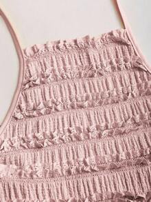 Sweetra Women's Light Yellow Pleated Spaghetti Strap Lace Maxi Dress, Romantic Sexy Resort Style, Spring/Summer - Dusty Pink - View 6