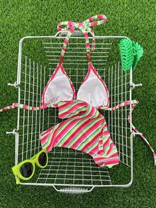 Swim Mod Bộ bikini hai mảnh gợi cảm sọc nhiều màu sắc mùa xuân/hè 2026, có đệm ngực giúp thon gọn vòng một, kiểu dáng mới. - Nhiều màu - Xem 2