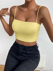 Zolique Beige Square Neck Camisole Top - Yellow - View 3