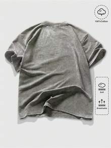 ROMWE MEN Goth Kaos Lengan Pendek Bermotif Gaya Jalanan Pria - Timbal berwarna abu-abu - View 4