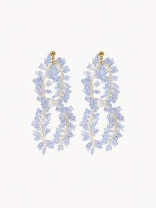 Opalesca Ice Blue Beaded Fringed Earrings,Premium/Elegant/Classy/Dailywear/Minimalist,Pearl/Crystal,Engagement/Wedding/Promise,Summer/Beach/Prom/Party/Holiday/Vacation,For Mom/Women/Girl/Mother,Bride,Fairycore/Mermaid Core - Blue - View 1