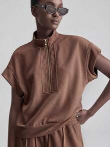 Ontre 2026SS New Women's 2-Piece Set, Shades Of Brown, Summer, Casual, Lounge, Modern Elegant Split Sleeve Shirt Dress, Urban Chic Business Office Wear - Brown - View 4