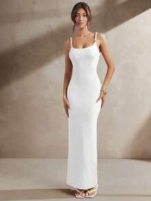 L'Amorae Women OLD MONEY ROPE TRIM BACKLESS MAXI PASTEL SUMMER DRESS - White - View 3