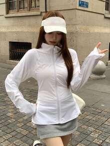 DAZY 女士休闲连帽宽松轻薄长袖外套，甜美文艺风，适合春、夏、秋季、海滩、度假、街头时尚 - 白色 - 查看 2