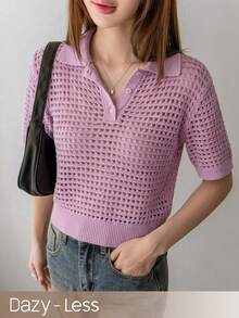 Dazy-Less Suéter holgado y casual de estilo romántico para vacaciones en la playa, primavera/verano para mujeres - Morado - Ver 1