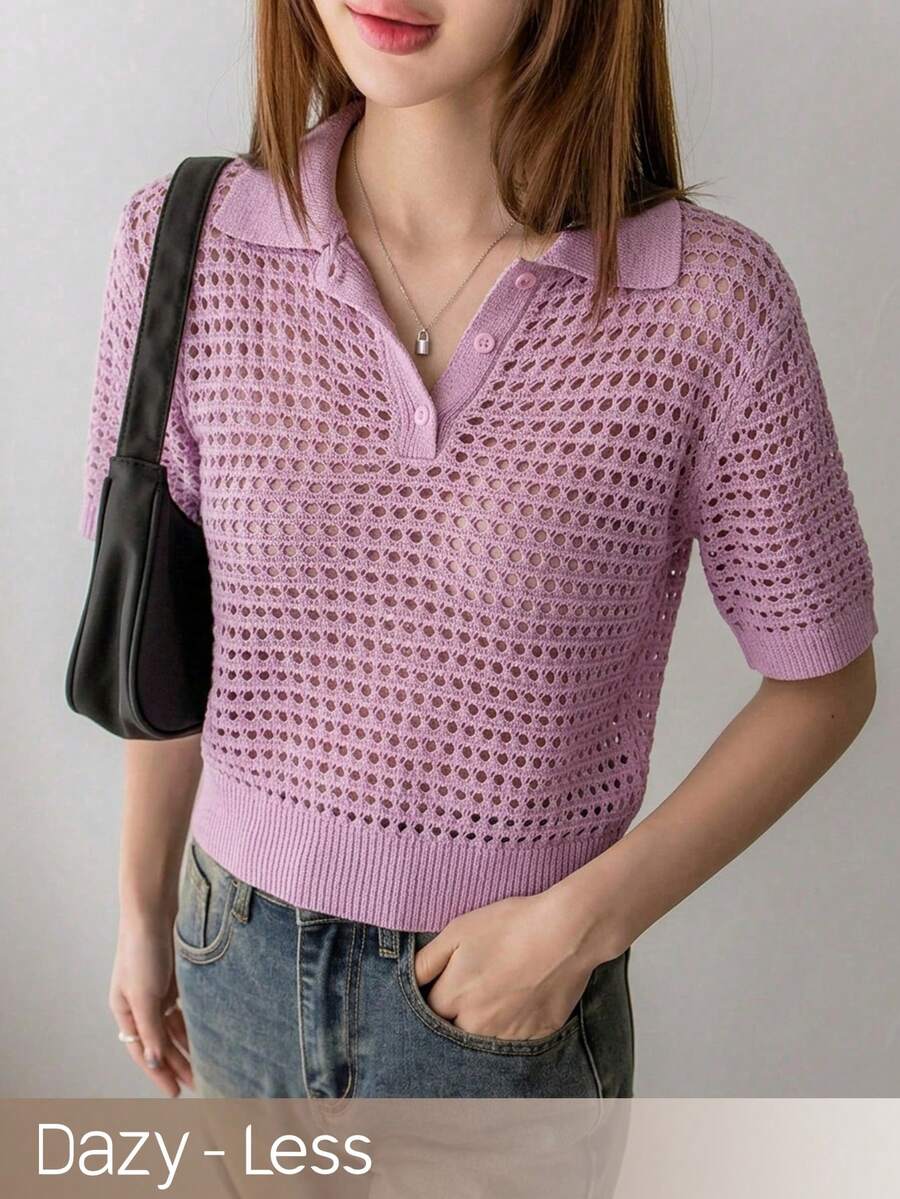 Dazy-Less Suéter holgado y casual de estilo romántico para vacaciones en la playa, primavera/verano para mujeres - Morado - Ver 1