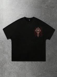 ROMWE MEN Goth Camiseta de manga corta con estampado de manga de murciélago para hombre, adecuada para primavera y verano - Negro - Ver 2