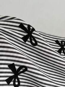 Napfluff CURVE Napfluff CURVE Áo ngủ nữ cỡ lớn cài cúc phía trước, cổ ve áo, tay ngắn, họa tiết nơ và sọc, thích hợp cho mùa hè. - màu đen - Xem 7