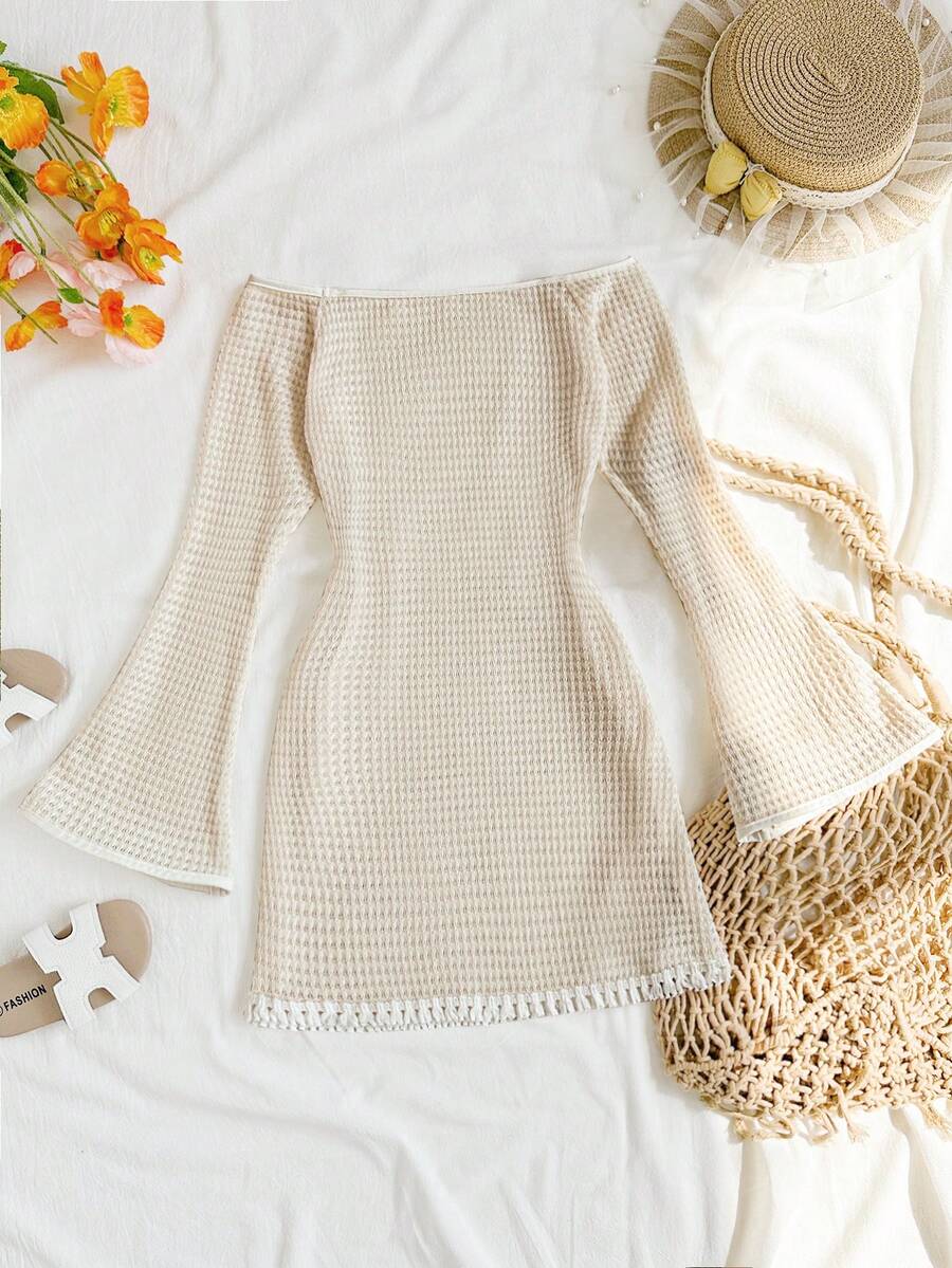 Travachic KIDS Tween Girl Solid Color Long Sleeve Cover-Up Dress, Light Apricot Color Suitable For Summer Beach Vacation - Beige - View 1