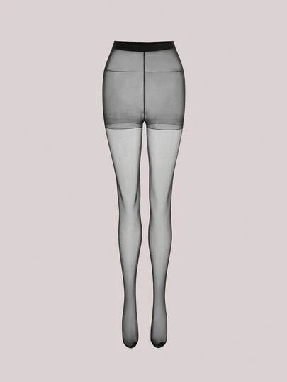 Veilyse 1 Pair Women's Soft Solid Color Semi-Opaque Stirrup Leggings, Black Minimalist Solid Color Opaque Tights, Suitable For Daily Wear
