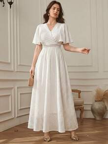 Dazy-Less White,Summer,Elegant,Wedding Guest Sequin Patchwork Dress,Formal Gown For Valentine's Day,Wedding,Party,Banquet,Shiny Floral Pattern,Midi Length - Ivory White - View 4