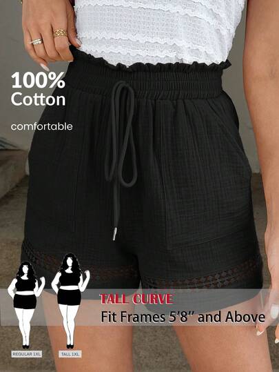 SHEIN Tall CURVE Quần short nữ cỡ lớn thời trang dáng rộng thoải mái có túi.