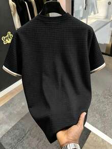 EGENSIO Áo thun nam dệt kim jacquard phối màu trơn, cổ áo gân. - Nhiều màu - Xem 3