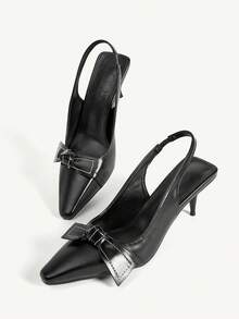 CUCCOO CHICEST Ladies Elegant Casual Party Wedding Bow Solid Color High Heels - Black - View 12