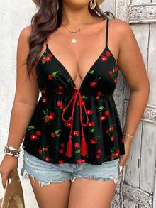 SHEIN VCAY Áo tank top dáng chữ A, dây mảnh, cỡ lớn, có tua rua trang trí, thoải mái, thích hợp cho mùa xuân và mùa hè. - Nhiều màu - Xem 4