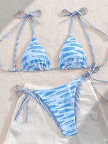 Swim Vcay 时尚甜美肩部系带蝴蝶结无钢圈可拆卸胸垫性感女士比基尼泳衣两件套，适合海滩和机场穿着。 - 淺藍色 - 查看 5