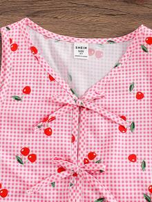 Emery Rose Kids Emery Rose Kids 2件套 女童粉色格子樱桃印花无袖上衣和短裤 两件套夏季套装 女童套装 樱桃图案女童服装套装 儿童套装 2件套夏季套装 夏季柔软舒适上衣和裙子 - 粉色 - 查看 6