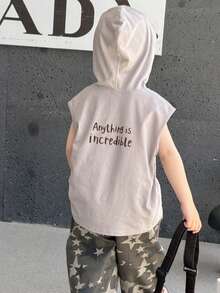 Hooded Sleeveless Loose Graphic Tee For Boys (Small) - Light Grey - View 5