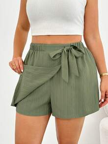 Shapeblank Váy xanh lá cây phối quần short bên trong, chất liệu vải dệt họa tiết, thời trang xuân/hè dành cho nữ, kiểu dáng thoải mái, rộng rãi, dễ mặc hàng ngày, đa năng, tôn dáng, chất liệu vải dệt họa tiết, thích hợp mặc hàng ngày. Váy ngắn mùa hè, trang phục đi nghỉ mát, phong cách đơn giản, phong cách mùa hè châu Âu. - màu xanh lá - Xem 5