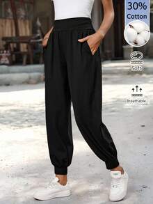 EMERY ROSE Women's Fashionable Versatile Pleated Pocket Ankle Pants - Black - View 6