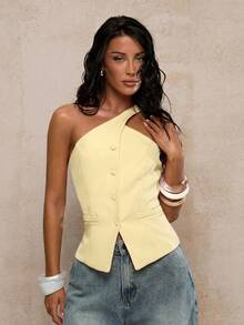Glamine Áo blazer không tay màu mơ dành cho nữ, trang phục mùa hè đa năng. - Màu vàng - Xem 4