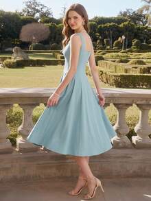 Vintamour Vintage Elegant Women's Dress With Pockets, Square Neck Spaghetti Strap Casual, Commute, Holiday Long Dress,Summer Dresses For Women - Blue - View 5
