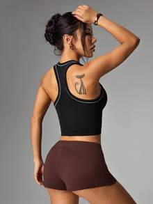 SHEIN Sports Women's Seamless Casual Athleisure Sexy Fitness Outdoor Sports Running Workout Yoga Tank Top Gym Black Summer - Black and White - View 2