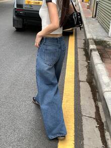 TOM AND JERRY X DAZY Quần jean denim nữ kiểu dáng thường ngày, đa năng, in hình hoạt hình. - Màu xanh lam - Xem 6