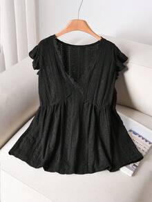 CosyJoli Plus Size Camisole & Tank Top, Cap Sleeve Blouse, Coffee Brown Sleeveless Top, Casual Elegant Women Clothing - Black - View 4