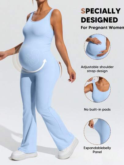 SHEIN Bộ áo liền quần bầu màu trơn, kiểu dáng thường ngày, có dây đeo điều chỉnh được.