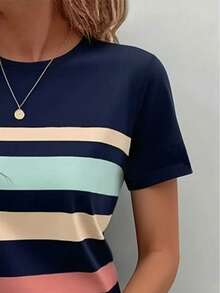 EMERY ROSE Bộ 2 áo thun dài tay kẻ sọc nữ kiểu dáng thường ngày, phối màu độc đáo, chất liệu nhẹ, thiết kế cổ điển, đa năng, thích hợp mặc ngoài trời, thoải mái khi đi du lịch và nghỉ lễ. - Nhiều màu - Xem 4