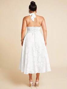 SHEIN BAE فستان نسائي كبير الحجم من القماش المنسوج الشيفون ذو رقبة على شكل V وياقة حلقية، مناسب لفصلي الربيع والصيف، لارتداء في مناسبات عيد الفصح، التخرج، الحفلات، الأعياد، الزفاف، العطلات، الحفلات الموسيقية - أبيض - مشاهدة 6