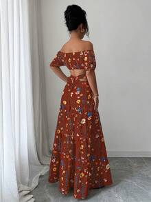 Vestido elegante de mujer talla grande con hombros descubiertos y espalda cruzada - Burdeos - Ver 2
