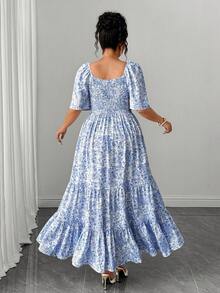 Elenzga Robe d'été élégante en tissu tressé pour femmes grandes tailles, manches courtes, décontractée, idéale pour les vacances à la plage - Bleu et Blanc - Voir 2