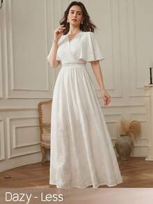 Dazy-Less White,Summer,Elegant,Wedding Guest Sequin Patchwork Dress,Formal Gown For Valentine's Day,Wedding,Party,Banquet,Shiny Floral Pattern,Midi Length - Ivory White - View 1